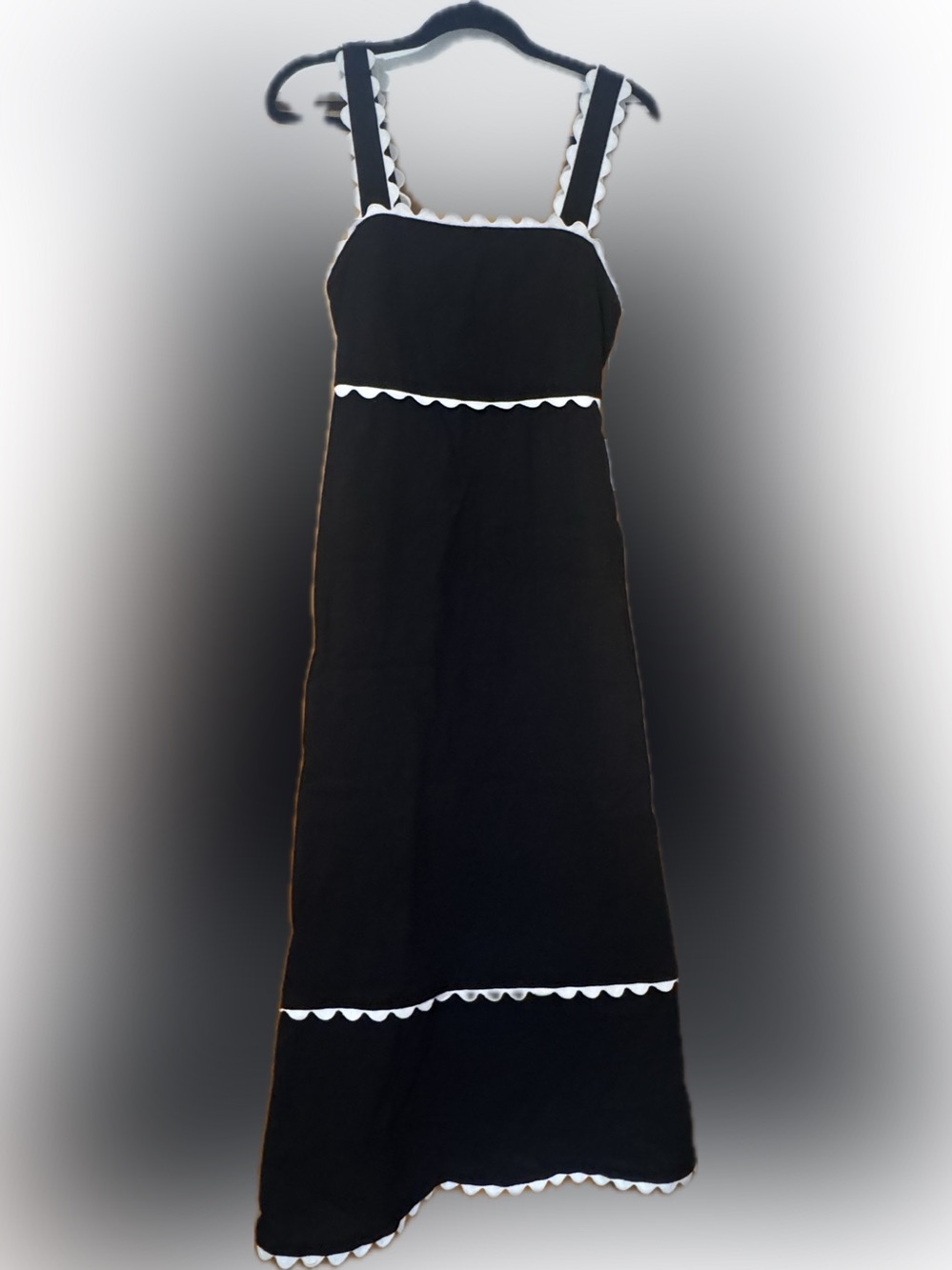 Cynthia Rowley Black Maxi Skirt with White Scallop Waist Trim